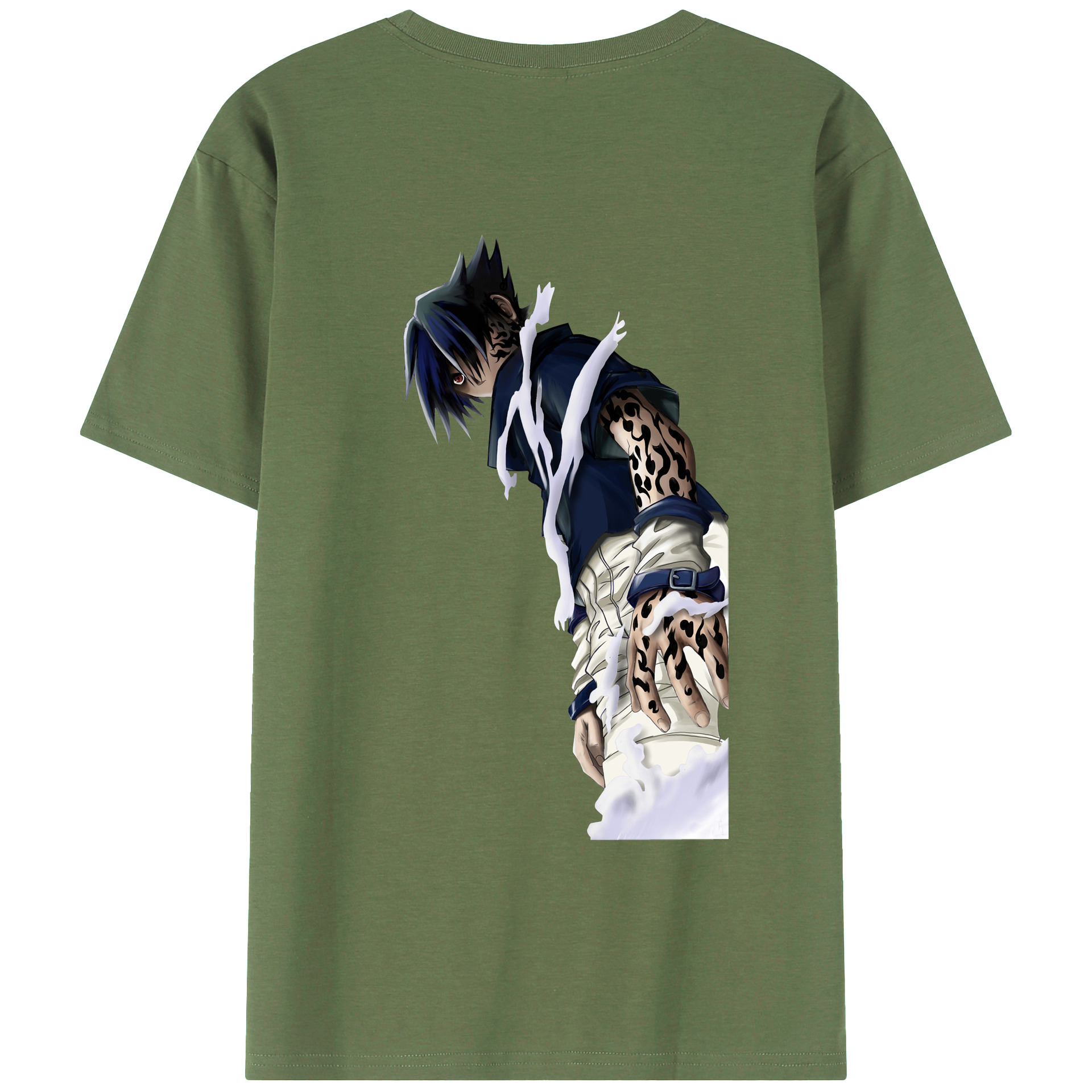 （画像用） NARUTO -ナルト- うちは サスケ Uchiha Sasuke 綿100％ メンズ半袖Tシャツ（バックプリント） 通気性